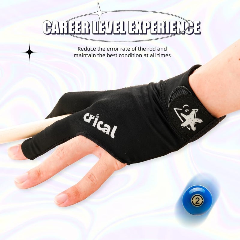 CRICAL Professional Billiard Glove for Pool, 3-Finger Design with Thick Lycra & Non-Slip Grip for Men and Women, Billiard Cue Accessories for Improved Control and Practice - Image 2